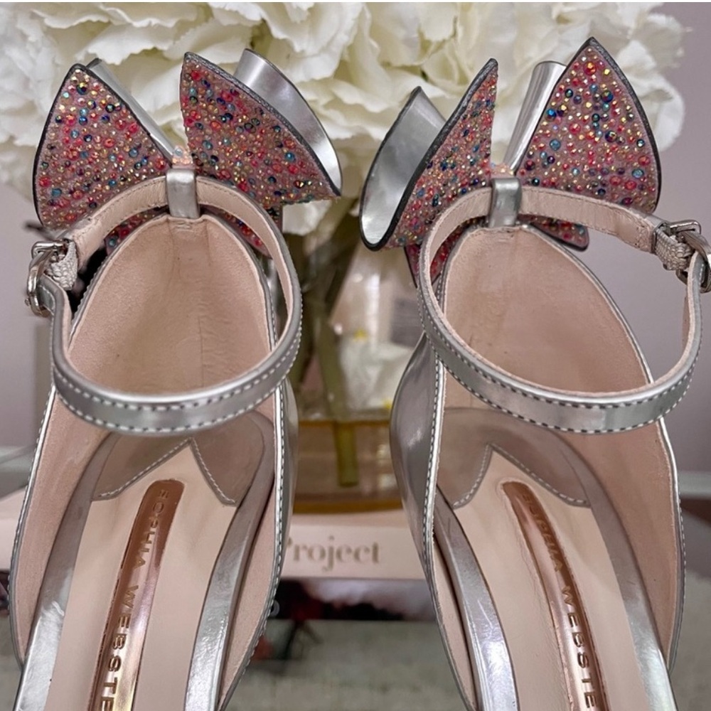 Sophia Webster Maya Silver Bow-Accent Ankle Strap Sandals - Silver - Picture 5 of 14